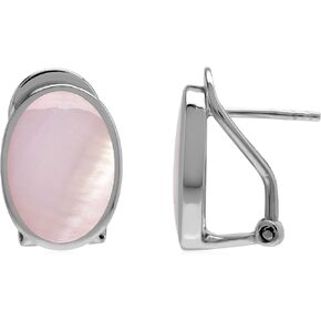 Silvershake Genuine 14x10 mm Created Stone or Shell Inlay 925 Sterling Silver Omega Clip Post Earrings Jewelry for Women