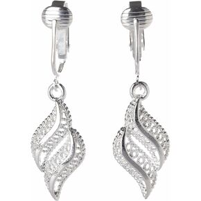 Aloha Earrings Non Pierced Silver Tone Clip On Hollow Curved Filigree Dangling Earrings