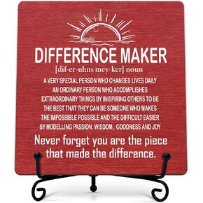 Difference Maker Gifts, Thank You Retirement Gifts for Teacher Coach Boss, Home Office Inspirational Decor, Wood Plaque Sun Sign with Stand, 5x5 Inches-A07