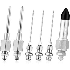 6pcs Grease Gun Accessory Set, Including 3 Grease Needle Nozzle 2 Grease Needle Dispenser 1 Rubber Nipple Adapter Grease Injector Needle Tip Fitting Coupler for Small and Confined Spaces