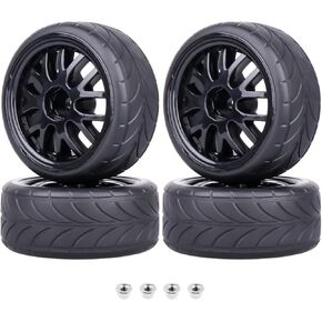 RC On Road Touring Tires and Wheels Pre-Glued for 1/18 Traxxas Latrax Teton 1/10 4-Tec 2.0 3.0 Tamiya TT02 TT01, Set of 4