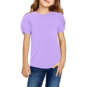 Arshiner بنات نفخة الأكمام بلايز 2024 Crewneck قمصان قصيرة الأكمام قمصان الصيف متأنق عادية فضفاض بلايز الصيف تي شيرت الأرجواني 6-7 سنوات in Kuwait