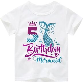 5th Birthday Shirt for Girls, 5th Birthday Dress for Girls, 5th Birthday T Shirt for Girls 5 Year Old Birthday Gift for Girls, 5th Birthday Outfit Decoration Mermaid Birthday Clothes for Girls White