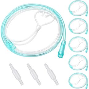 5 Pack Nasal Cannula For Oxygen Concentrator 7 ft Super Soft Oxygen Cannula Adult Oxygen Nose Tubing - High Flow, Kink Resistant, Highly Visible, Lightweight Tubing with 3 Pack Oxygen Tubing Connector