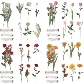 Vintage Floral Scrapbooking Stickers for Journaling - 40 Pcs Vintage Flower Transparent Scrapbook Sticker, Journal Stickers Scrapbooking Supplies, Nature Plant DIY Craft Decals for Card Making