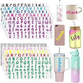 10 Sheets UV DTF Cup Wrap Transfer Sticker, DIY Transfers Alphabets Sticker, Transfer Waterproof Vinyl Letters Number Sticker, Decals for Bookmark Tumbler Glass Furniture Craft (Mix Color)