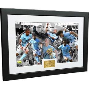 2017/18 Premier League CHAMPIONS CELEBRATION 12x8 A4 Signed Manchester City Pep Guardiola - Kevin De Bruyne - Sergio Agüero - Raheem Sterling - Gabriel Jesus - Leroy Sane - Autographed Photo Photogr