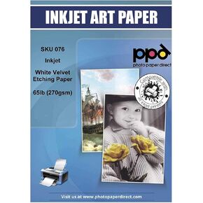 PPD 25 Sheets Inkjet White Giclee Archival Velvet Etching Fine Art Printer Paper 8.5x11 72lbs 270gsm (PPD076-25)
