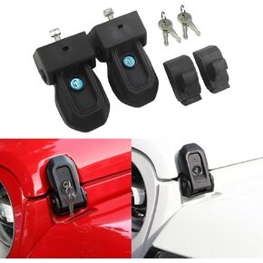 Hood Latch Lock Catch Kit Compatible with Jeep Wrangler JL JT 2 Door 4 Door 2018-2022 Anti-Theft Locking Hood Catch Kit (Black,1 Pair)