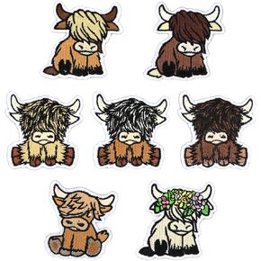 14Pcs Highland Cow Iron-On Sew-On Patches Heat Transfer Iron Patches Embroidered Cloth Patches Iron on Patterns for DIY Crafts Clothing Fabric Decor