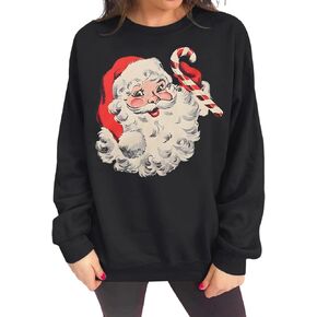 Women Christmas Santa Claus Sweatshirt Vintage Graphic Pullover Oversized Retro Long Sleeve Shirt Xmas Vacation Top