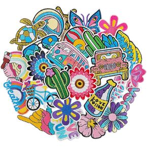 GYGYL 45Pcs Iron on Patches for Girls, Pink Preppy Embroidered Sew on/Iron on Patches Applique for Backpacks, Clothes, Dress, Hat, Jeans, Pant, Shoe,Bags