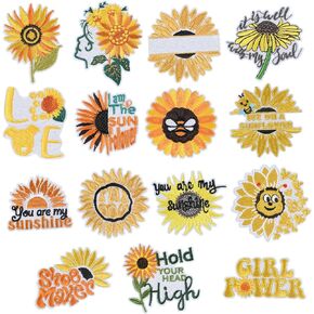 Embroidered Applique Patches 15PCS, Sunflower Sew on Patch Honeybee Iron on Applique for Clothing Sewing Decorations DIY Craft