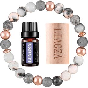 Essential Oil Aromatherapy Bracelet Set-Lava Rock Bead Bracelet For Women Zebra Stone Beaded Bracelets Balancing Chakra - Perfect Gifts For Women (Grey)