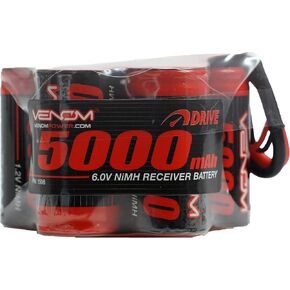 Venom Drive Series 5S - 5000mAh 6V Hump Receiver NiMH Battery - Universal 2.0 Plug, Nickel Metal Hydride 5 Cell - Silicone Connector & Compatible w/Traxxas, Deans, 2WD, 4WD, Truck & Buggies