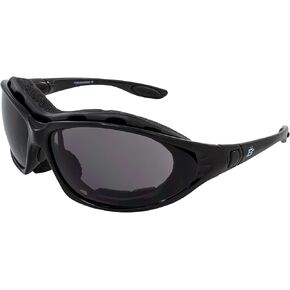 Birdz Eyewear Thrasher Padded Motorcycle Glasses for Men & Women Black Frame Smoke Lenses Convertible to Goggles