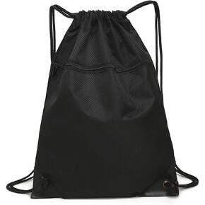 Drawstring Backpack, Gym Sackpack String Bag Drawstring Bag with Zip Pocket for Sports, Gym, Swimming (Black)