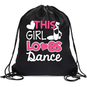 This Girl Loves Dance Drawstring Backpack For Women Her, Waterproof Sport Sackpack For Dance Lover, Funny Birthday Christmas String Gym Bag Gifts For Ballet Dancer Actor Actress