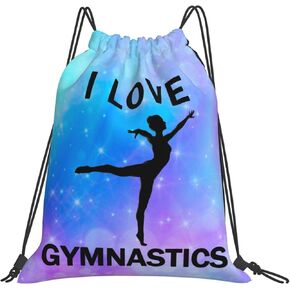 I Love Gymnastics Unisex Drawstring Backpack Bag Sport Gym Swim Travel Sackpack,BlueStar Balance