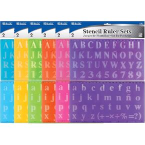 BAZIC 20 mm Transparent Lettering Stencil Ruler Sets, 2 Per Pack, Colors may vary