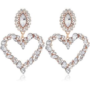 Aloha Earrings Non Pierced Gold Tone Clip On Sparkling Crystal Heart Shaped Statement Dangling Earrings in Kuwait