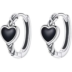 Black Heart Hoop Earrings,Retro Punk Earrings for Ladies,Stainless Steel Stud for Women,Fashion Hypoallergenic Clip on earrings Cute Jewelry