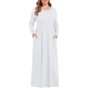 KARALIN Women's Long Sleeve Casual Loose Pocket Maxi Party Long Dresses for Women Plus Size(26W,Sunflowers)