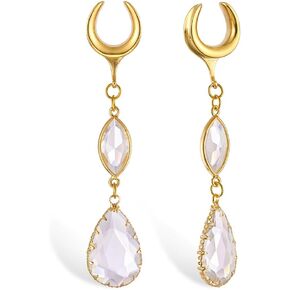 1 Pair saddle gauges Teardrop Crystal Dangle earrings Ear Tunnels Plugs 316 Stainless Steel Ear Weight Plugs Hypoallergenic expander Piercing Body Jewelry