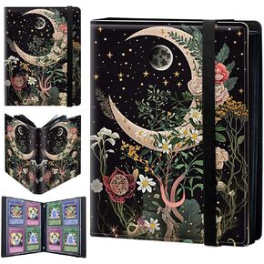 Moon Floral Card Binder 4 Pockets 160 Cards Slot Faux Leather