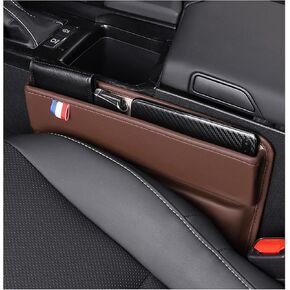 2 PCS Car Seat Gap Filler, Leather Front Seat Storage Pocket with Charging Hole, Adjustable Auto Seat Gap Organizer for Phones Cards Keys, Universal Vehicle Accessories (Black)