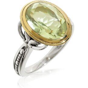 YoTreasure Green Amethyst Solid 925 Silver Jewelry Brass Statement Ring