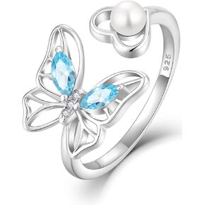 YL Pearl Butterfly Open Rings for Women 925 Sterling Silver Birthstone Statement Ring Promise Eternity bands Jewelry