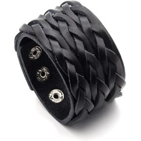 Xusamss Punk Rock Multi Layer Braided Leather Bracelet Wide Leather Armband Bracelet