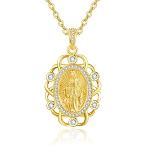 AENEAS Virgin Mary Necklace Miraculous Medal Women Medalla de la Virgen Milagrosa Virgen de Guadalupe Gift Jewelry for Birthday Christmas