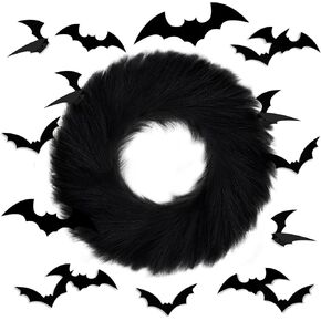 17 بوصة بامباس إكليل الهالوين من العشب، أكاليل الهالوين للباب الأمامي، نمط بوهو لتزيين الباب الأمامي للهالوين ديكورات الحفلات الداخلية والخارجية (أسود، 1) in Kuwait