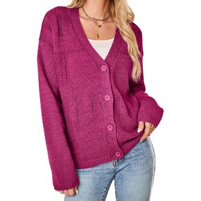 Dokotoo Cardigan for Women V Neck Open Front Button Down Long Sleeve Cable Knit Sweaters Tops