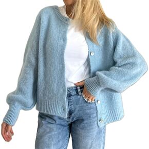 Women Y2k Knitted Cropped Cardigan Sweater Long Sleeve Crewneck Button Down Open Front Knitwear Top Streetwear