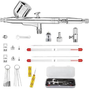 XianRenDG Airbrush Kit with Dual-Action Airbrush Gun 3 Needles Kit Airbrush Cleaning Kit and Quick Release Disconnect Coupler Good for Airbrush Makeup Airbrush for Nails Model Painting Tattoo