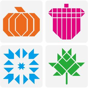 FINGERINSPIRE 4 قطع استنسل لأنماط الخريف مقاس 5.9x5.9 بوصة قابل لإعادة الاستخدام لحاف الخريف استنسل مربعات لحاف الخريف استنسل استنسل الخريف للرسم على أثاث نسيج الجدار الخشبي ديكور المنزل بنفسك