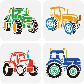 FINGERINSPIRE 4 Pcs Tractors Drawing Stencil 5.9x5.9" Reusable 4 Styles Tractors Painting Template Stencil Different Models of Tractors Decoration Stencil for Painting on Wood Wall Fabric Furniture