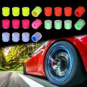 20 PCS Fluorescent Tire Valve Stem Caps Glow in The Dark Tire Valve Caps Luminous Tire Valve Cover Tire Valve Accessories for Universal Cars SUV Truck Motorcycle Bike, Cool Car Gifts(5 Colors)
