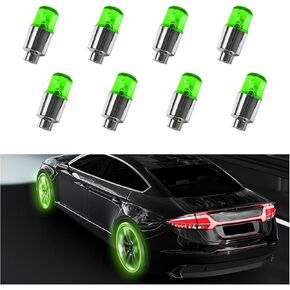 8 PCS LED Tire Valve Stem Cap Lights, Waterproof Motion Tyre Spoke Lights for Wheel Decoration, Cool Modify Neon Valve Wheel Light Assemble, Universal Motorcycle Accessories (Green)