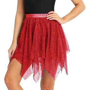 YiZYiF Women's Chiffon Irregular Ballet Skirt Warp Skate Over Scarf Dress
