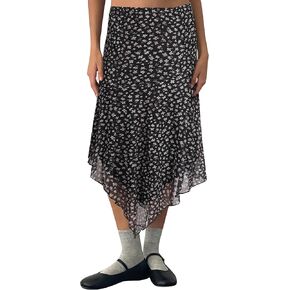 Avanova Women Floral Print Bohemia Asymmetrical Midi Skirt High Waisted Long Skirt