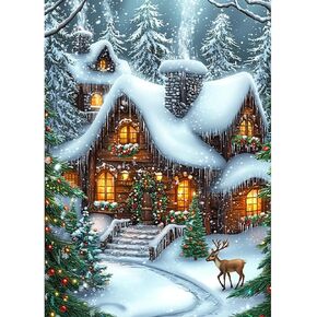 SENQAO Christmas Diamond Painting Kits for Adults, Landscape Diamond Art Kit for Beginners, 5D Round Full Drill Christmas Winter Diamond Art Kits for Home Wall Decor 12x16inch