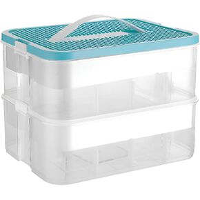 Building Blocks Storage 2 Layer Plastic Toy Storage Organizer Box Clear Storage Bins with Baseplate Lid and Removable Tray for Bead Tool Sewing