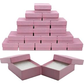Novel Box® Made in USA Jewelry Gift Box in Pink Kraft with Removable Cotton Pad 3X2.3X1 (Pack of 20) + NB Cleaning Cloth