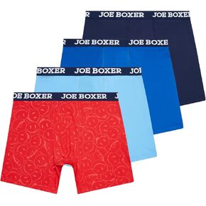 سراويل بوكسر رجالي من Joe Boxer مكونة من 4 قطع - سراويل داخلية من القطن الصلب قابلة للتنفس وخالية من العلامات للرجال، عبوة من 4 قطع
