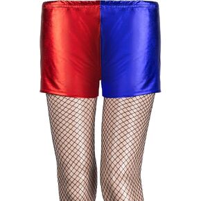 Boyiee 2 Pieces Halloween Costume Women's Blue and Red Shorts Faux Leather Panties Fishnet Stockings for Women