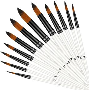 12 Pcs Nylon Artist Paint Brushes Painting Kits Face Painting Brushes Acrylic Oil Brushes Filbert Paint Brushes Set Watercolor Paint Brush for Gouache Art Crafts Rock Painting